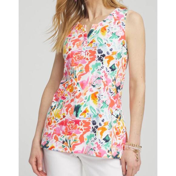 Chico's Tops - Chico’s Plus 4 XXL Abstract Notch Neck Tank Top Pima Cotton Knit Sleeveless